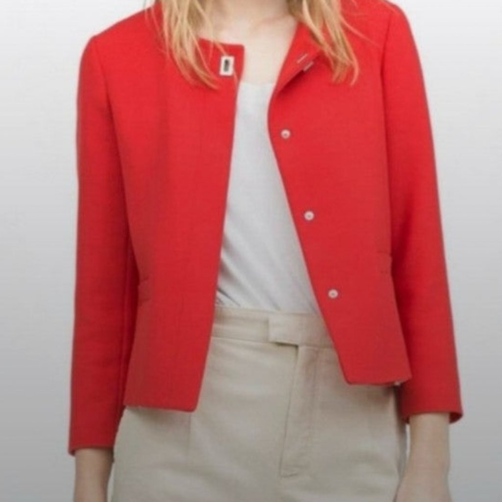 Zara Red Collarless Blazer